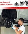 Mechanic using Finger Ratchet Wrench Set With Quarter-Inch, Three-Eighths-Inch And Half-Inch Wrenches on car wheel.