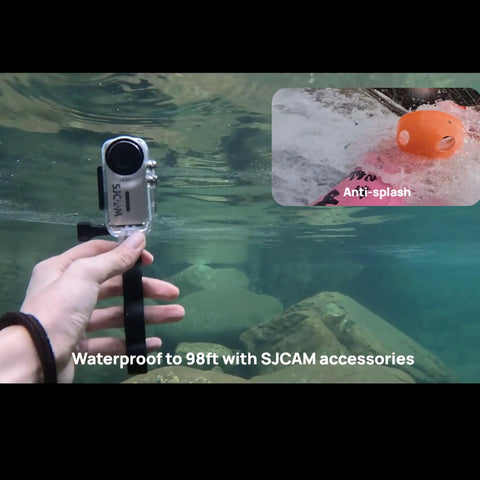 C110 Plus 4K Action Camera Bundle With Gyro Stabilization, underwater use, hand holding camera, waterproof to 98ft, anti-splash feature