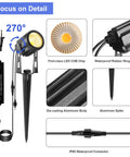 Extendable 6 In 1 Low Voltage Landscape Lighting Kit With Transformer 3W 12V IP65 Waterproof Outdoor Spotlight details shown