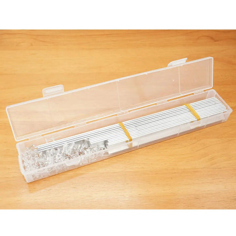 Pro Grade Stained Glass Layout Block Kit Comes With Eighty Durable Push Pins Includes 12 8 6 And 3 Inch Templates stored in a clear case.
