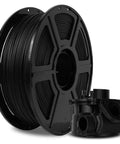 Carbon Fiber PETG 3D Printer Filament 1.75mm, 1kg Spool Black with printed industrial part, showcasing moisture-free, precise, durable filament.