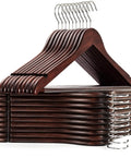 Solid Wood Hangers 20 Pack With Smooth Walnut Finish Non Slip Pant Bar 360 Degree Swivel Hook Notches For Jacket Shirt And Pants