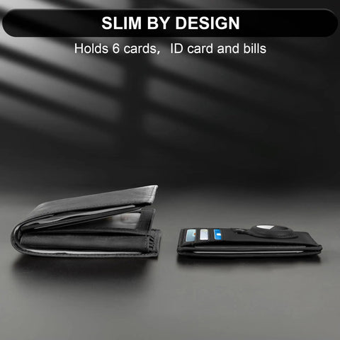 Ultra Slim Front Pocket AirTag Wallet With RFID Blocking Card Holder And AirTag Slot shown closed with card capacity