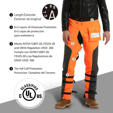 Chainsaw Chaps With 8 Layer Protective Material Adjustable Apron Wrap For Loggers And Forest Workers, class A safety certification.