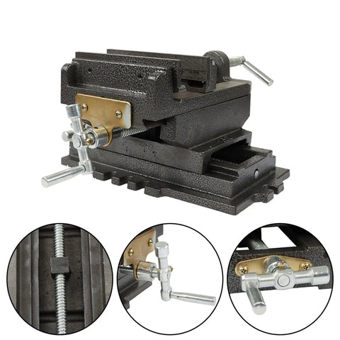 6 Inch Drill Press Vise XY Clamp Machining Jig for Metal and Wood Milling, Beefy Heavy Duty Cross Slide, Two Way Travel, Cast Iron Construction, Precision Milling and Drilling Clamp for Home Shop, cast iron vise with XY screws