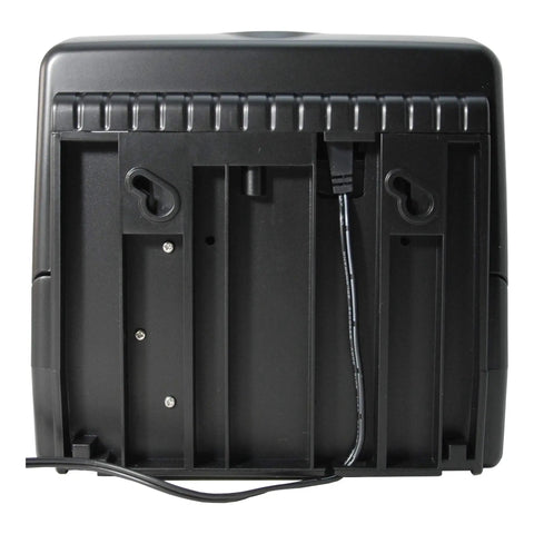 Back view of Real Deal Electronic Time Recorder With Battery Backup And Atomic Clock Sync showing connections and battery compartment.