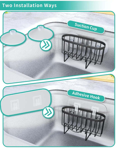 M Shaped Stainless Steel Kitchen Sink Caddy With Dual Mount Options and Rustproof Build in adhesive and suction cup installation