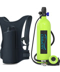 Mini Scuba Tank 1.9L Portable Lung Tank For Adult Divers with vest, neon yellow, lightweight design, 360 swivel valve visible