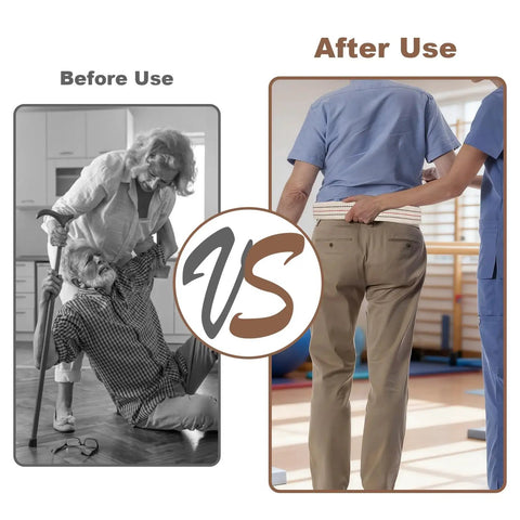 60 Inch Gait Belt For Seniors And Elderly Caregivers, showing before and after use with patient handling