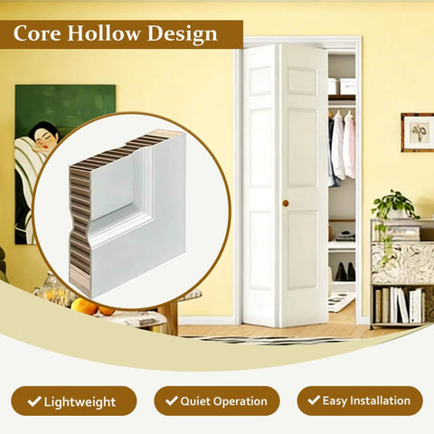 Bifold Door For 30 By 80 Opening, 6 Panel Hollow Core Closet Door With Hardware Kit, shown in a room with white primed finish.
