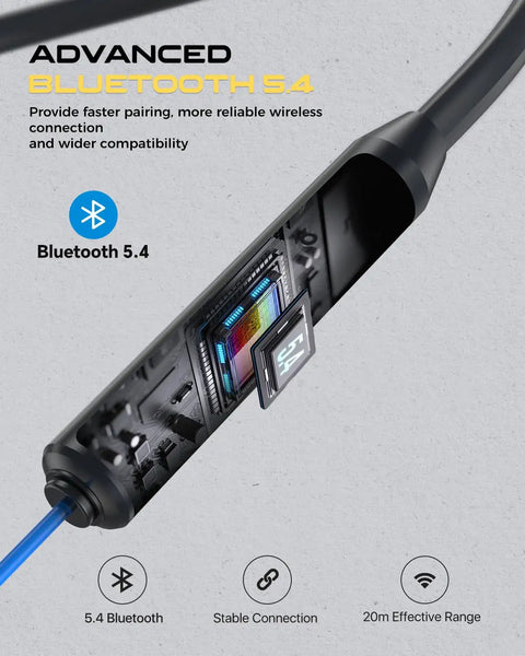 Internal view showing Bluetooth 5.4 chip in Neckband Wireless Earbuds With 29 dB Noise Reduction, Isolation In Ear Earplugs.