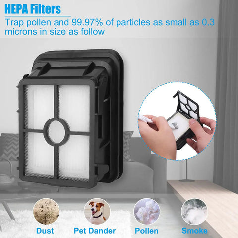 8 Pack Replacement Parts Kit For CrossWave 1785 Series Vacuum Cleaner Includes 4 Multi Surface Brush Rolls And 4 Vacuum Filters Great For Quick Cleanup Compare To Part 1608683 1608684 HEPA filters displayed with hands showing installation process