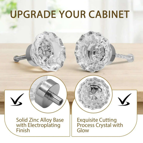Eight Pack Floral Crystal Cabinet Knobs 35mm Vintage Glass Drawer Pulls for Furniture Kitchen and Bathroom Makeover Brushed Nickel