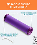 XL Ergonomic Lock On Bike Grips Purple For Adults And Big Hands, Mountain Bike MTB BMX E Bike And Scooter Handles shown with wrench