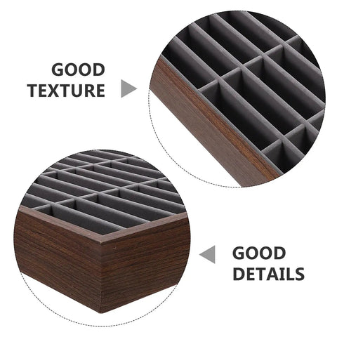 Premium Wooden Jewelry Tray Featuring Forty Smooth Compartments And Plush Velvet Insert for classic detail and texture showcase.