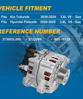 Alternator 37300 3L060 14V 180A for 3.8L V6 Engine Fits Hyundai Palisade 2020 to 2024 and Kia Telluride 2020 to 2024 OE Replacement