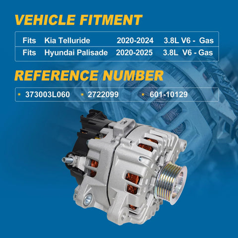 Alternator 37300 3L060 14V 180A for 3.8L V6 Engine Fits Hyundai Palisade 2020 to 2024 and Kia Telluride 2020 to 2024 OE Replacement
