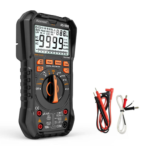 Digital Multimeter With Auto Range, 9999 Counts, Measures DC And AC Voltage, Current, Resistance And Diodes, Volt Amp Ohm Meter