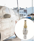 Heavy Duty Brass Quick Connect Hose Adapter For 9mm Tubing Leakproof Easy Install Car Wash Hose Quick Coupler Fits Standard Pressure Washer Hoses Rugged Quick Connect Fitting For Home And Pro Detailing, shown with a car being washed using a pressure washer