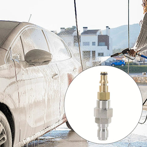 Heavy Duty Brass Quick Connect Hose Adapter For 9mm Tubing Leakproof Easy Install Car Wash Hose Quick Coupler Fits Standard Pressure Washer Hoses Rugged Quick Connect Fitting For Home And Pro Detailing, shown with a car being washed using a pressure washer