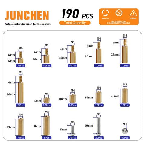 M4 Hex Brass Spacers And Standoffs Kit For PCBs And Computer Projects 190Pcs Assorted Hex Spacers Nuts Bolts Screws