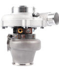 Side view of Beefy Turbocharger Assembly 5449G Stainless Steel V Band 0.72 A/R IWG T3 Adapter with dual ceramic bearings.