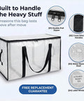 Oversized Moving Bags With Backpack Straps Heavy Duty Storage showcasing features like durable double-pull zippers and water-resistant shell.