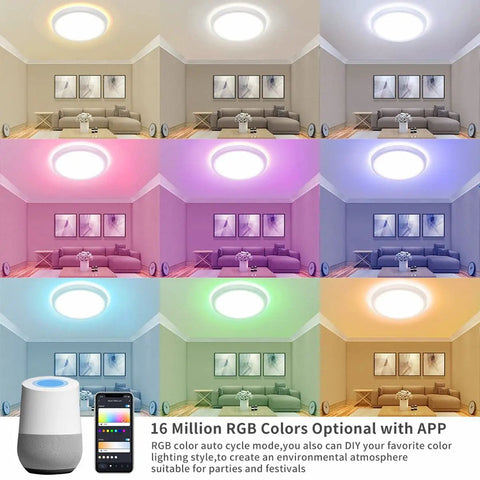 Smart LED Ceiling Light Flush Mount With WiFi Voice Controlled 35W 12 Inch Color Changing RGB Dimmable Sleek Low Profile