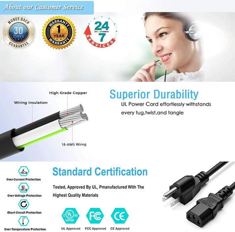 Diagram of AC Power Cord For KORG X2 X3 Music Workstation, shows cord structure, high-grade copper, and certifications.