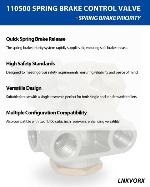Three Eighth Inch NPT Spring Brake Control Valve With Trailer Brake Priority description and features