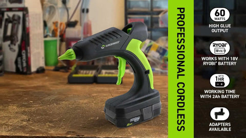 18V Cordless Hot Glue Gun With 60W Internal Heater Reaches 380 Degrees Fahrenheit In Minutes Battery Compatible With Ryobi 18V