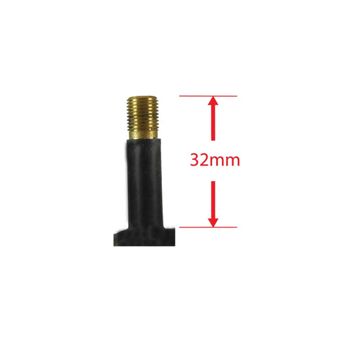 Close-up of a 32mm Schrader valve for One Pack Bike Tube And Rim Strips Kit, 27 Inch By 1-1/4 Inch, includes measurement in mm.