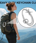 Hiker with backpack using Two Pack Star Carabiner Keychains Dope Y2K Aesthetic Clip For Keys Purses Backpacks Silver Chrome Shiny Charms Accessory With Moon And Star Designs For Everyday Carry.