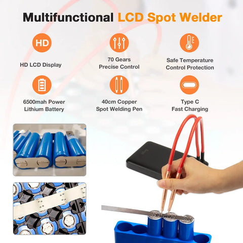Portable Mini Spot Welder With LCD Screen 11000mAh Battery 80 Adjustable Power Settings 0.1 Increments Includes Spot Welding Pen 5M Nickel Strip And USB Charging Cable For DIY Projects