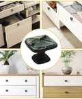 Hella Chic Marble Ombre Cabinet Pulls Set Of Four Sage Green And White Abs Resin Drawer Handles showcased on various drawers.