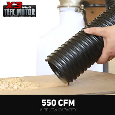 Powerful Beast 1HP Wall Mount Dust Collector With Remote Control And 550 CFM Airflow, DC30A-1 hose collecting wood dust