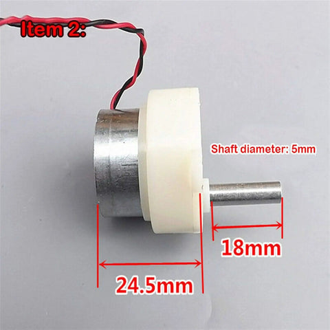 DC Gear Motor 3-9V Slow Speed 2.5-11 RPM Micro Geared Motor with 5mm shaft and plastic reduction gearbox, side view