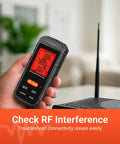 3 In 1 EMF Meter Detector For Electric Field, Magnetic Field, And RF Radiation, Handheld Safety Gear For Home, Office, And DIY Audits For Better Health And Safety Insights. Handheld in use near router