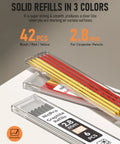 Top Shelf Mechanical Carpenter Pencils With 16 Hefty Tips And Deep Hole Markers Plus 42 Bright Lead Refills showing 42 colorful refills in box.