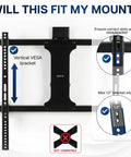 Vertical Vesa Extender Bracket And Adapter Plate For Low Profile Televisions Compatible With Ceiling Mounts. Image showing installation fit guide.