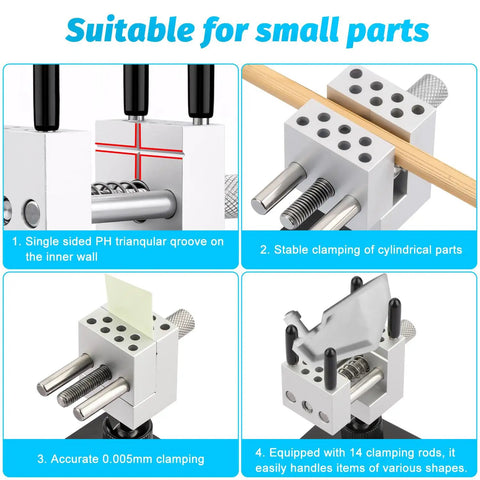 Various views of a 2 In 1 Mini Table Top Vise Clamp For Gundam Model Building And Jewelry Repair Portable 360 Degree Rotatable Vise
