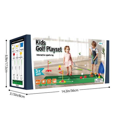 Box of Toddler Golf Set With Retractable Clubs And Putting Mat Kid Friendly Indoor Outdoor Practice Kit For Ages 3 4 5
