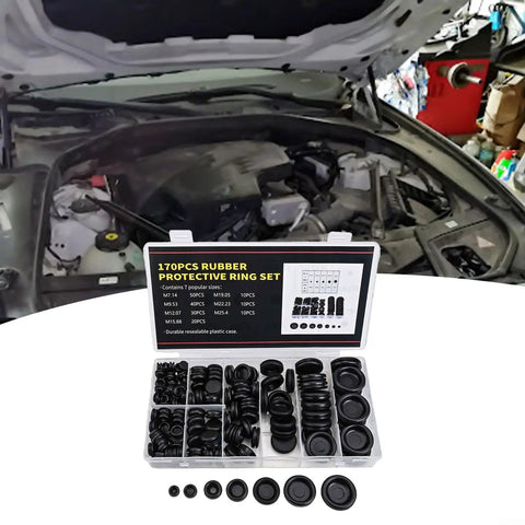 Must Have 170Pc Rubber Grommet Kit For Cars And Boats Perfect Wire Firewall Hole Cover Protection Electrical Cable Guards Sizes 7mm To 25mm Heavy Duty Durable Black Flex Stuff, black rubber grommets in organizer case