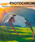 Photochromic Cycling Sunglasses For Men And Women, Frameless Bike Glasses With UV Protection, Black Red, Sports Goggles