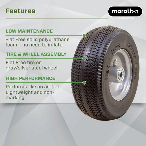 Flat Free 2.80 2.50 4 Tire And Wheel Assembly For Casters And Utility Carts With Three Inch Centered Hub And Three Fourths Inch Ball Bearings Replacement Wheel For Material Handling Equipment Easy Install Durable Low Maintenance