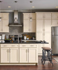 Modern kitchen with cream cabinets featuring 5 Inch 128mm Brushed Antique Copper Cabinet Pulls Handles Set 10 Pack Made From Solid Zinc Long Lasting