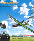 4 Channel RC Airplane For Adults With Sturdy Foam Build, 3 Flying Modes, ready to fly in sky shown with remote control and mode details