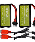 Two Pack Seven Point Four Volt 3000 mAh 15C 2S Li Ion Battery With SM 4P Plug And USB Charger For EC08 DE85 RC Cars Drones