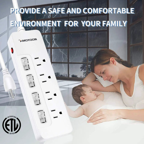 Beefy 6 Foot Heavy Duty Extension Cord With Four Independent Switches For High Wattage Appliances 14 Gauge Surge Protector