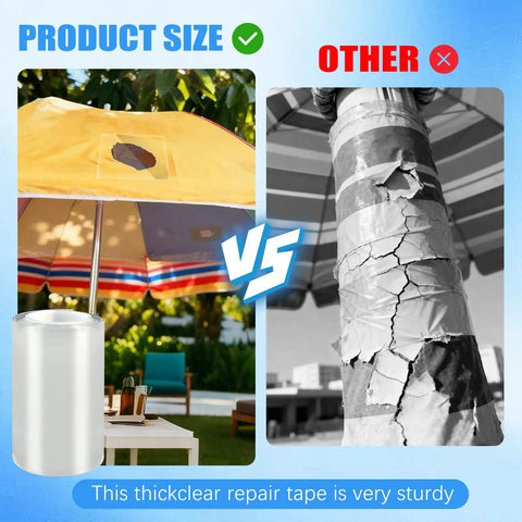 Comparison of Waterproof Repair Tape For Fabric, Vinyl Siding Repair Kit, Screen Patch Tape, Air Mattress Patch Kit, Heavy Duty Clear Multipurpose Outdoor Patch For Tent And Boat Covers, highlighting repair effectiveness on umbrella
